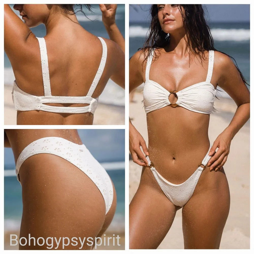 $78 Berlook Ruched Floral Cutout Bikini top & O-Ring High Cut Bikini…
